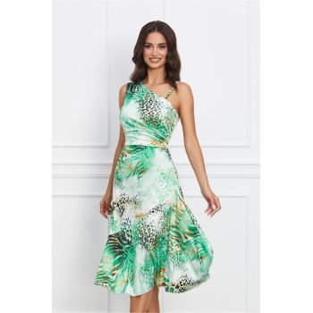 Rochie LaDonna verde cu animal print la reducere