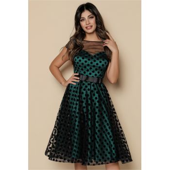 Rochie MBG verde cu tulle negru si buline