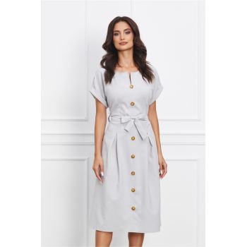 Rochie Sabrina gri cu nasturi decorativi