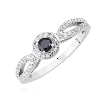 Inel argint 925, JW351, cu piatra zirconia negru, placat cu rodiu