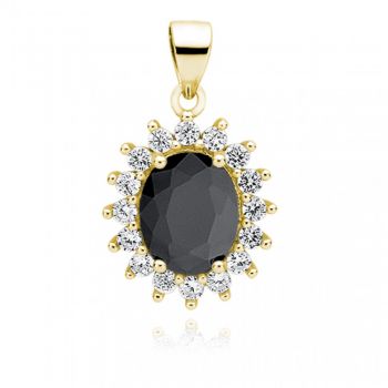 Pandantiv argint 925, JW196, model cu piatra neagra, placat cu aur