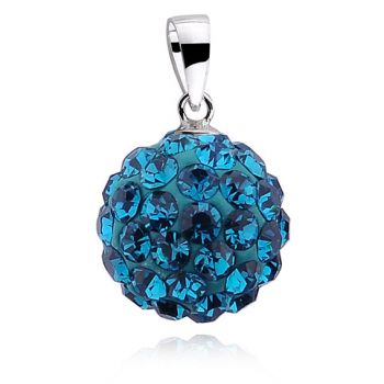 Pandantiv argint 925, JW211, model disco ball 12 mm, cu zirconiu albastru