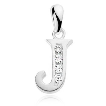 Pandantiv argint 925, JW221, model litera J, cu zirconiu alb