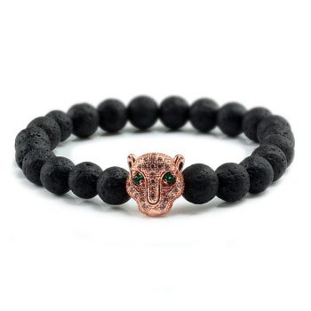 Bratara unisex leopard, BT128, Negru/Rose gold