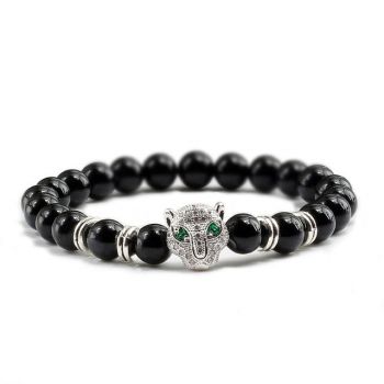 Bratara unisex leopard, BT132, Negru/Argintiu