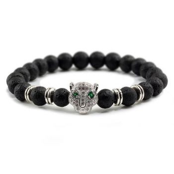 Bratara unisex leopard, BT138, Negru/Argintiu
