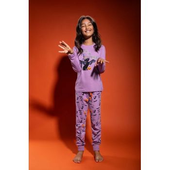 Coccodrillo pijamale de bumbac pentru copii culoarea violet, modelator