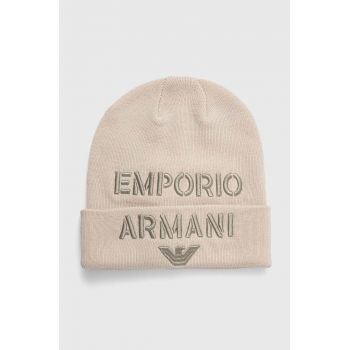 Emporio Armani caciula din lana pentru copii culoarea bej de firma originala