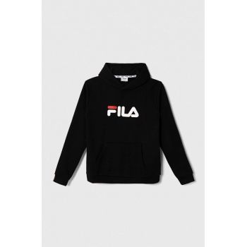 Fila bluza copii culoarea negru, cu glugă, cu imprimeu