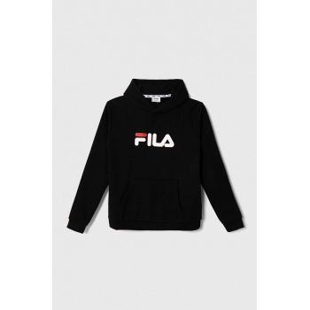 Fila bluza copii culoarea negru, cu glugă, cu imprimeu