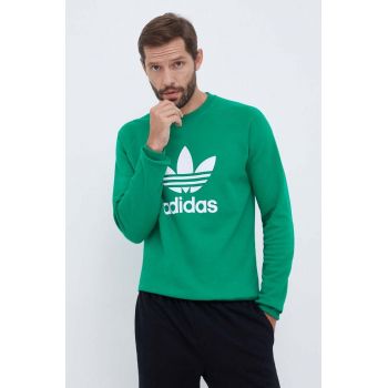 adidas Originals hanorac de bumbac barbati, culoarea verde, cu imprimeu