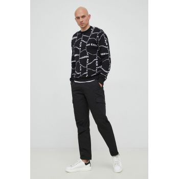 Armani Exchange pantaloni barbati, culoarea negru, cu fason cargo