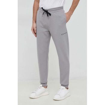 Armani Exchange pantaloni de trening barbati, culoarea gri, neted ieftini