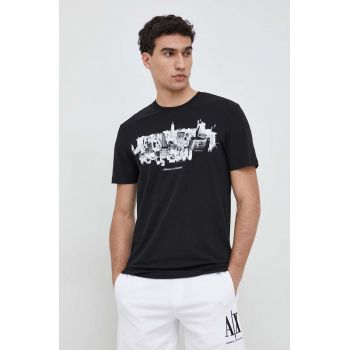 Armani Exchange tricou barbati, culoarea negru, cu imprimeu