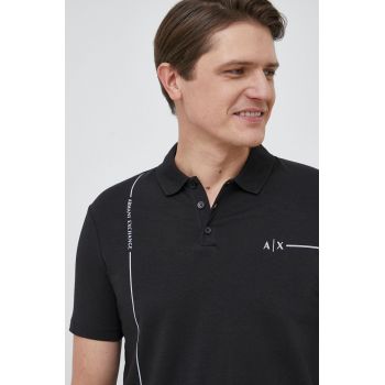 Armani Exchange tricou polo barbati, culoarea negru, cu imprimeu