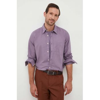 BOSS camasa din bumbac BOSS ORANGE barbati, culoarea violet, cu guler clasic, regular de firma originala