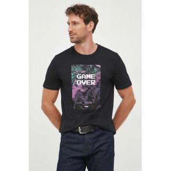 Boss Orange tricou din bumbac BOSS ORANGE culoarea negru, cu imprimeu