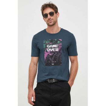 Boss Orange tricou din bumbac BOSS ORANGE culoarea verde, cu imprimeu