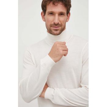 BOSS pulover de lână bărbați, culoarea alb, light, cu guler 50468262 de firma original