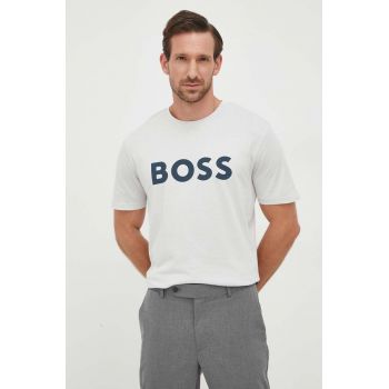 BOSS tricou din bumbac CASUAL bărbați, culoarea gri, cu imprimeu 50481923 la reducere