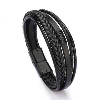 Bratara barbati, BT43, piele naturala, Negru