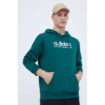 adidas bluza barbati, culoarea verde, cu glugă, cu imprimeu