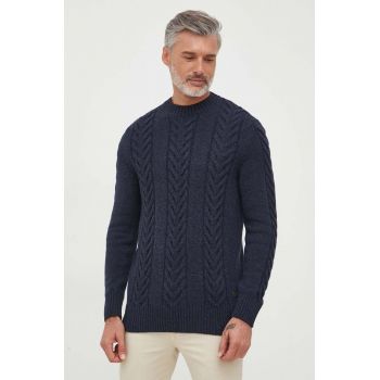 Barbour pulover din amestec de lana barbati, culoarea albastru marin de firma original