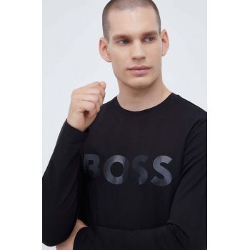 Boss Green longsleeve BOSS GREEN barbati, culoarea negru, cu imprimeu
