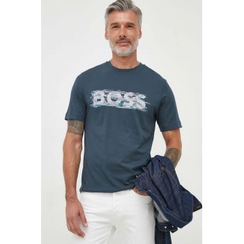 Boss Orange tricou din bumbac BOSS ORANGE culoarea verde, cu imprimeu