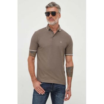 Emporio Armani polo de bumbac culoarea maro, neted