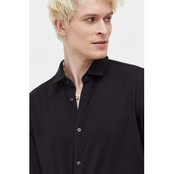 HUGO cămașă din bumbac bărbați, culoarea negru, cu guler clasic, slim 50494515