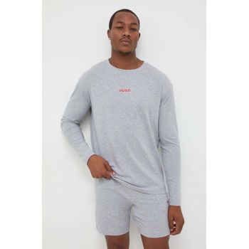 HUGO longsleeve lounge culoarea gri, cu imprimeu