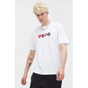 HUGO tricou din bumbac culoarea alb, cu imprimeu