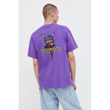 Quiksilver tricou din bumbac culoarea violet, cu imprimeu de firma original