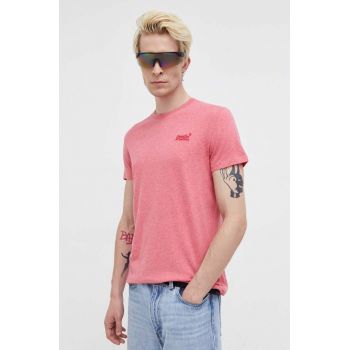 Superdry tricou din bumbac culoarea roz, cu imprimeu ieftin