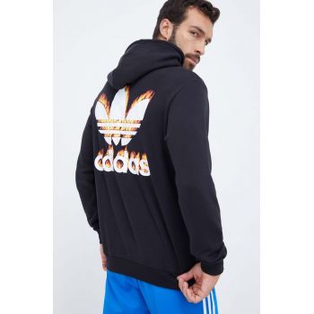 adidas Originals hanorac de bumbac barbati, culoarea negru, cu glugă, cu imprimeu