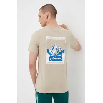 Columbia tricou din bumbac culoarea bej, cu imprimeu