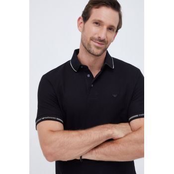 Emporio Armani polo de bumbac culoarea negru, neted