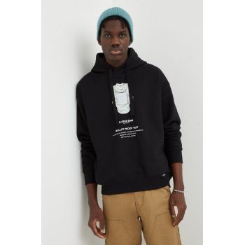 G-Star Raw hanorac de bumbac barbati, culoarea negru, cu glugă, cu imprimeu