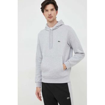 Lacoste bluza culoarea gri, cu glugă, neted