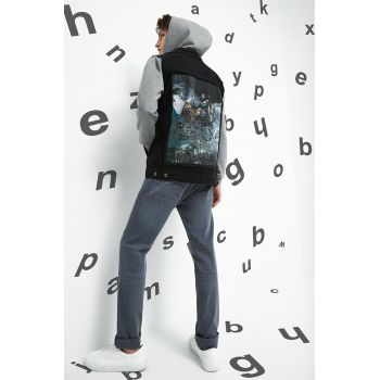 Medicine geacă din denim bărbați, culoarea negru, de tranziție