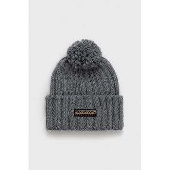 Napapijri caciula din amestec de lana culoarea gri, din tricot gros
