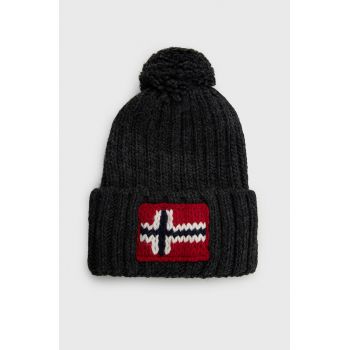 Napapijri caciula din amestec de lana culoarea gri, din tricot gros
