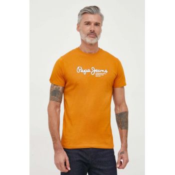 Pepe Jeans tricou din bumbac Wido culoarea portocaliu, cu imprimeu de firma original