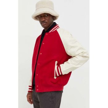 Superdry jacheta bomber din lana culoarea rosu, de tranzitie de firma originala