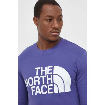 The North Face hanorac de bumbac barbati, culoarea violet, cu imprimeu de firma original