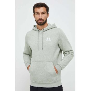 Under Armour bluza barbati, culoarea verde, cu glugă, cu imprimeu