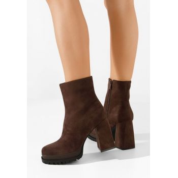 Botine cu toc gros Aeria maro ieftine