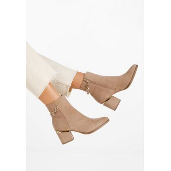 Botine cu toc gros Oxea bej ieftine