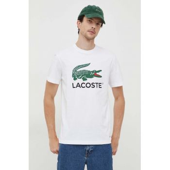 Lacoste tricou din bumbac culoarea alb, cu imprimeu de firma original